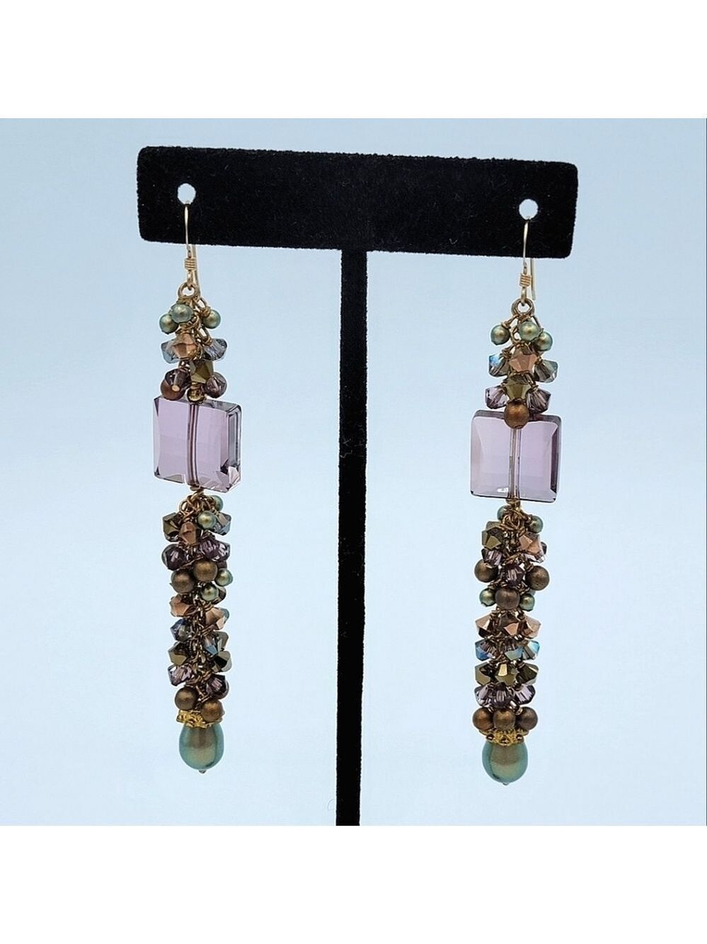 Crystal & Pearl Wire Wrapped Earrings #2052